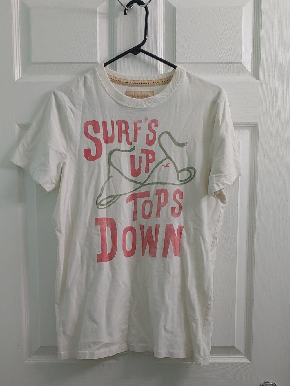 Vintage Y2K Surf's Up Tops Down Banned Graphic Tee Men's M White Hollister Shirt